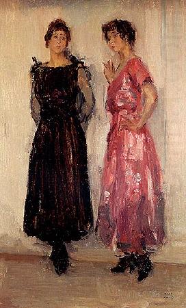 Two models, Epi and Gertie, in the Amsterdam Fashion House Hirsch, Isaac Israels